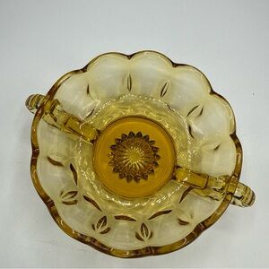 Vintage Amber Glass Scalloped Edge w/ Handles - Candy, Serving, Snack Dish